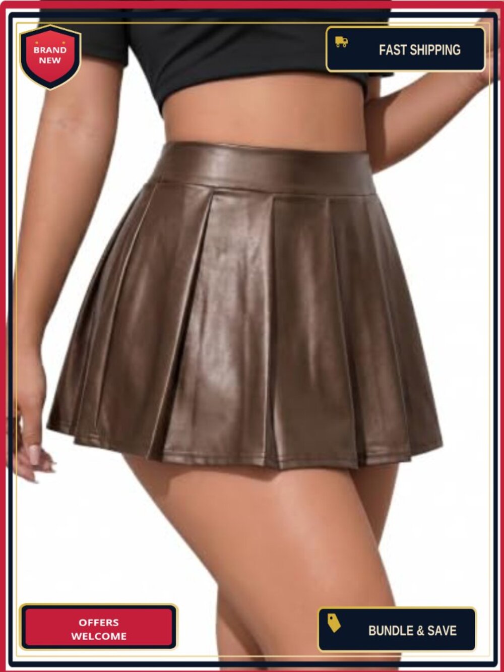 Faux Leather High Waisted Mini Skirt A-Line Pleated Clubwear